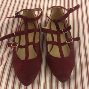 Suede Cranberry 3 buckle flats
